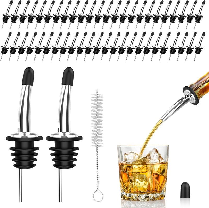 SINLUCESCE 48-Pack Stainless Steel Pour Spouts for Liquor Bottles Oil Vinegar and Wine,Liquor Bottle Pourers with Rubber Dust Caps,Bar accessories,Pourers for Bartending - Image 1